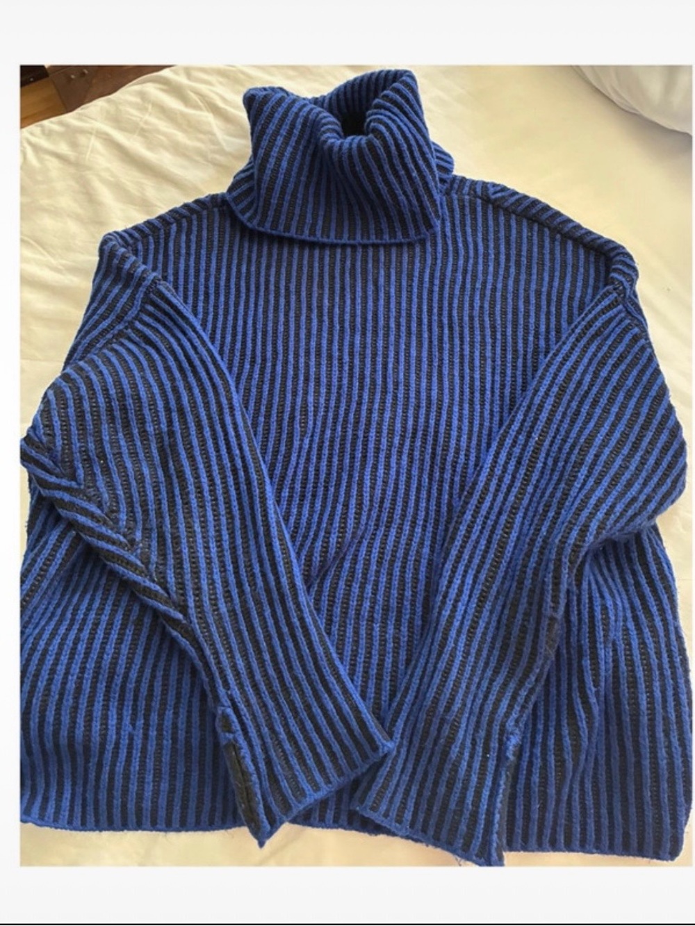 Zara Women’s Blue and Black Striped Turtleneck Sweater